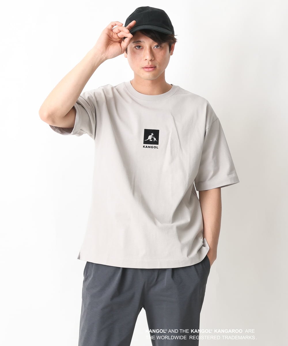 KHKGV16054 a.v.v MEN(アー・ヴェ・ヴェ) 【KANGOL】スクエアプリントワイドシルエットTシャツ ライトグレー