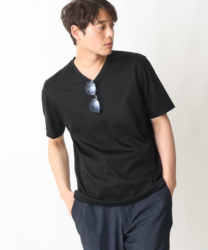 KHKGV41034 a.v.v MEN 【定番アイテム】ハイクオリティーコットンシルケットＶネックＴシャツ