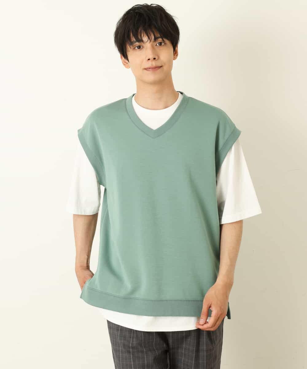 KHKHP34054 a.v.v MEN(アー・ヴェ・ヴェ) 【2SET/S-XXL】ライトダンボールベストレイヤードカットソー グリーン