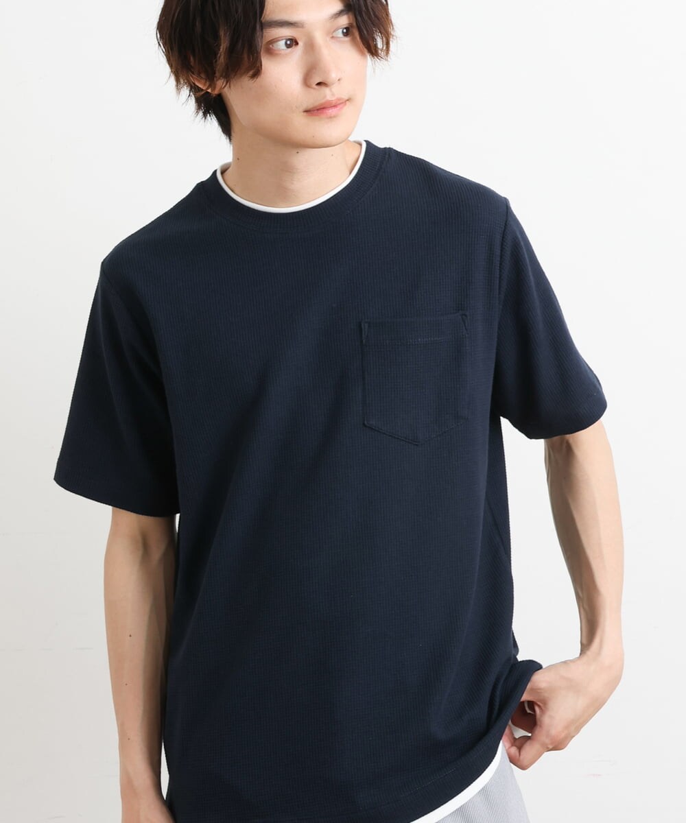 S-XXL】ワッフルフェイクレイヤードカットソー(カットソー・Tシャツ 