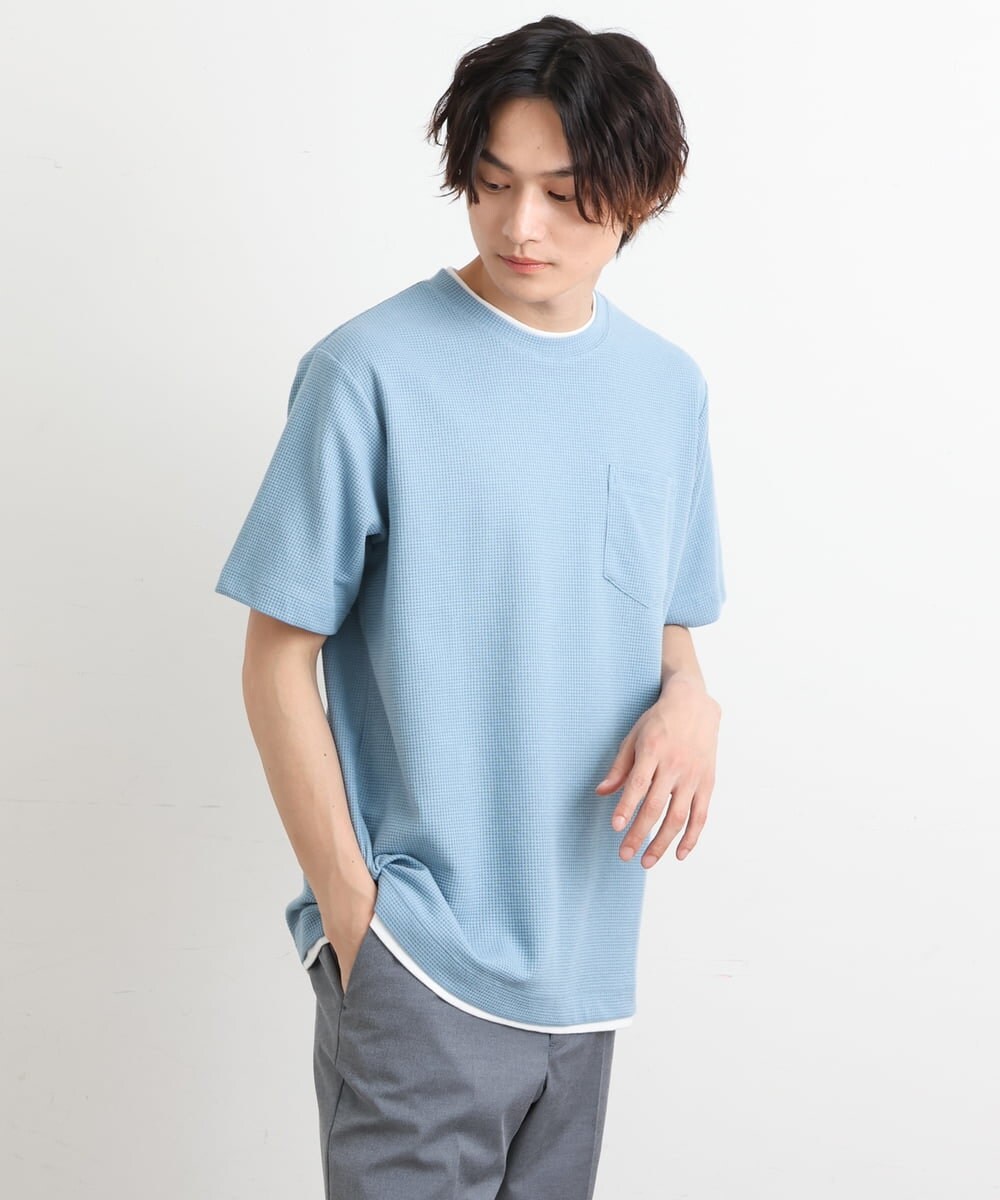 S-XXL】ワッフルフェイクレイヤードカットソー(カットソー・Tシャツ 