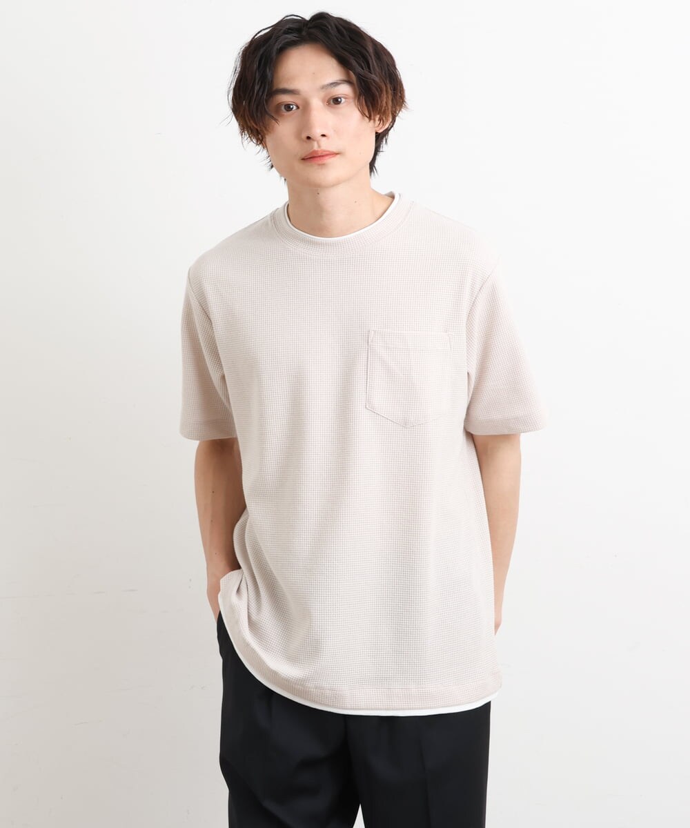 S-XXL】ワッフルフェイクレイヤードカットソー(カットソー・Tシャツ 