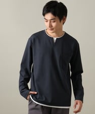 KHKJV05044 a.v.v MEN(アー・ヴェ・ヴェ) 【きれいめで楽チン】キーネックフェイクレイヤードセミワイドカットソー ネイビー