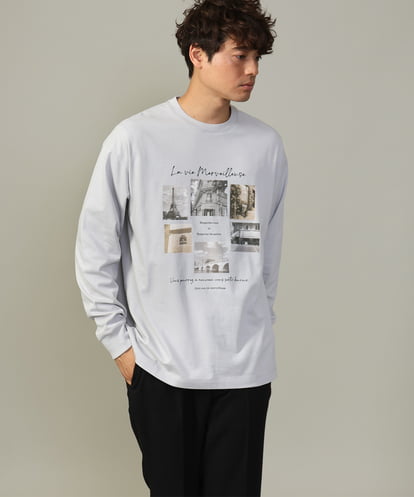 KHKJV11044 a.v.v MEN 【秋の新作】PARISフォトプリントワイドシルエットロングTシャツ