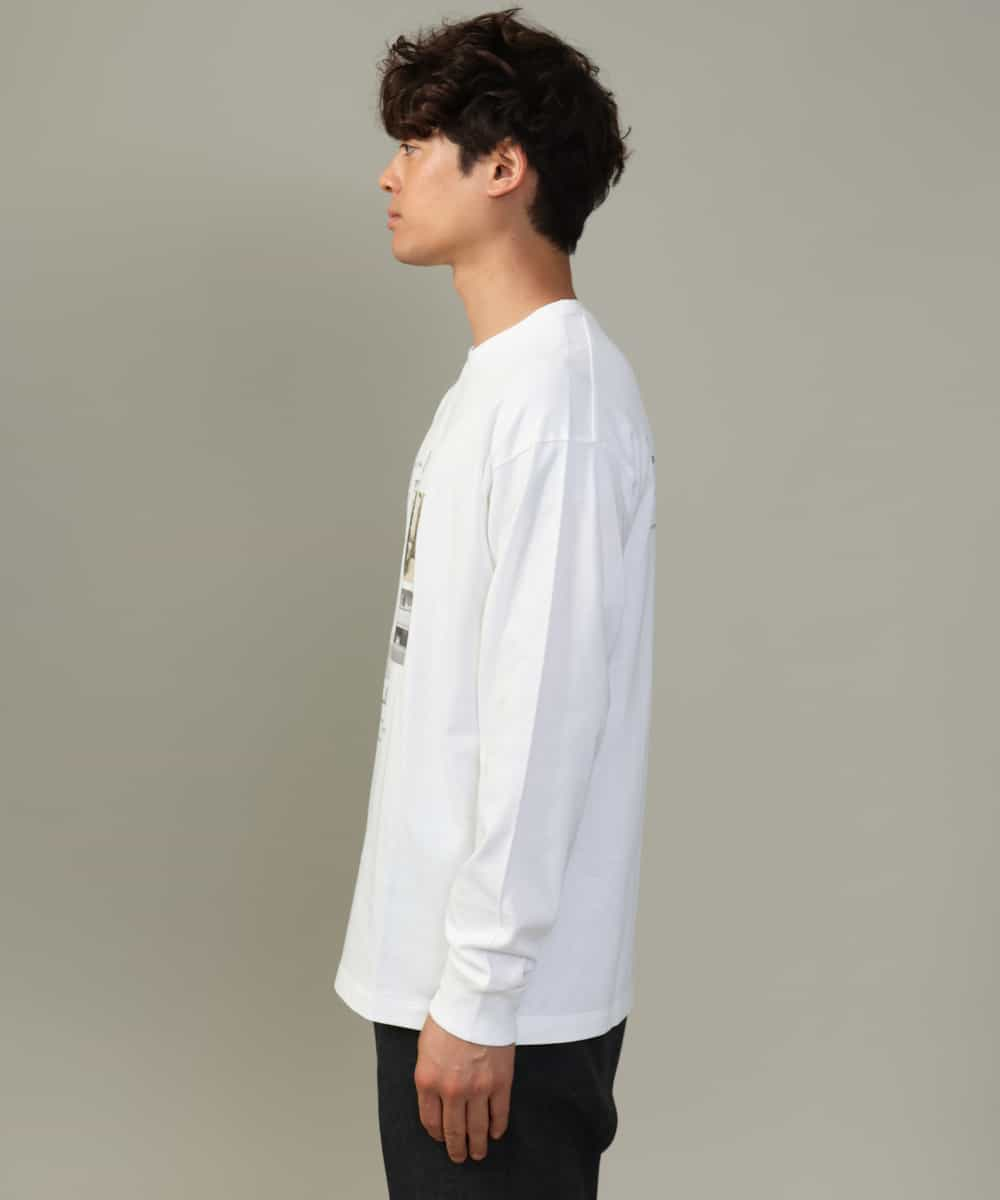 KHKJV11044 a.v.v MEN(アー・ヴェ・ヴェ) 【秋の新作】PARISフォトプリントワイドシルエットロングTシャツ ホワイト