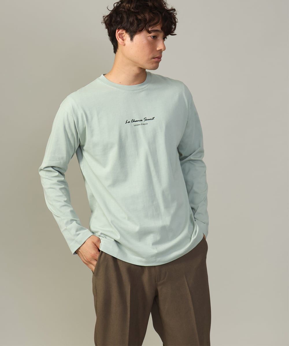 KHKJV29029 a.v.v MEN(アー・ヴェ・ヴェ) 【秋の新作】ミニロゴセミワイドシルエットロングTシャツ ライトグリーン