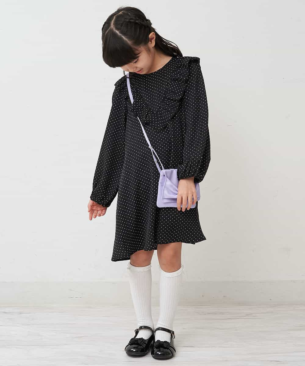 KJECP10039 a.v.v KIDS(アー・ヴェ・ヴェ) [100-130]Ｖフリルドットプリントワンピース[WEB限定サイズ] ブラック