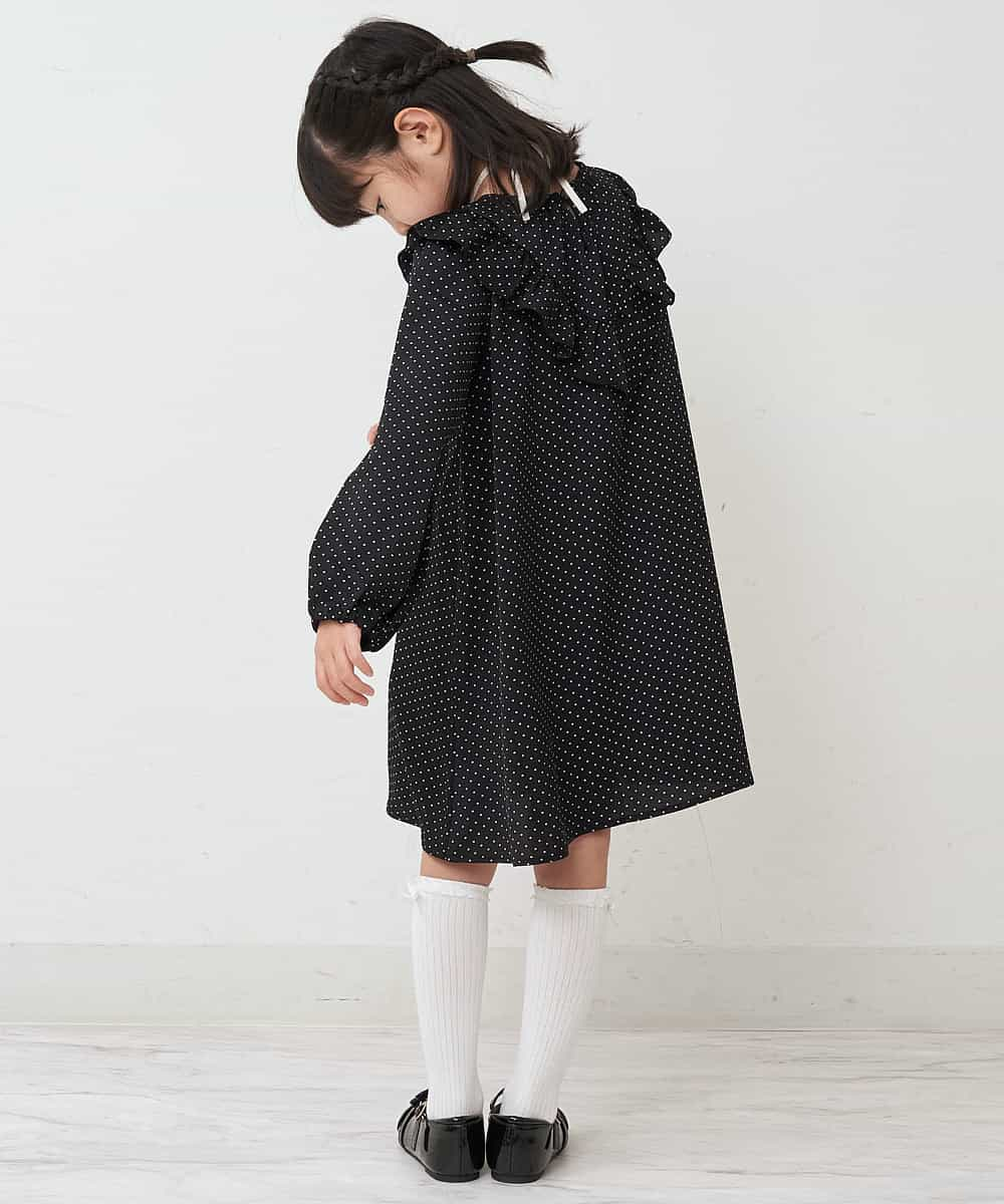 KJECP10039 a.v.v KIDS(アー・ヴェ・ヴェ) [100-130]Ｖフリルドットプリントワンピース[WEB限定サイズ] ブラック