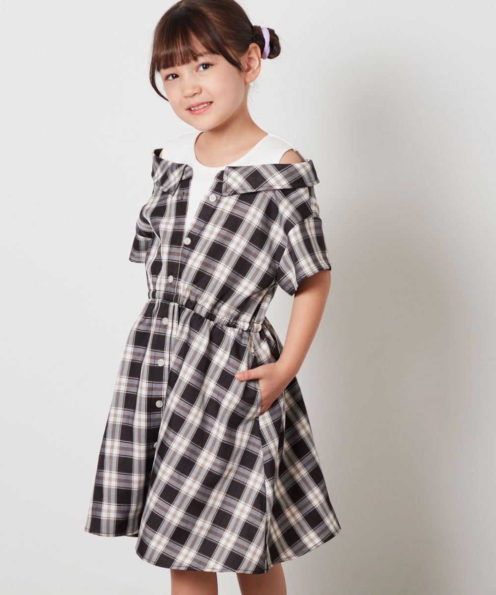 KJEHV20039 a.v.v KIDS [100-130]レイヤード風オフショルワンピース