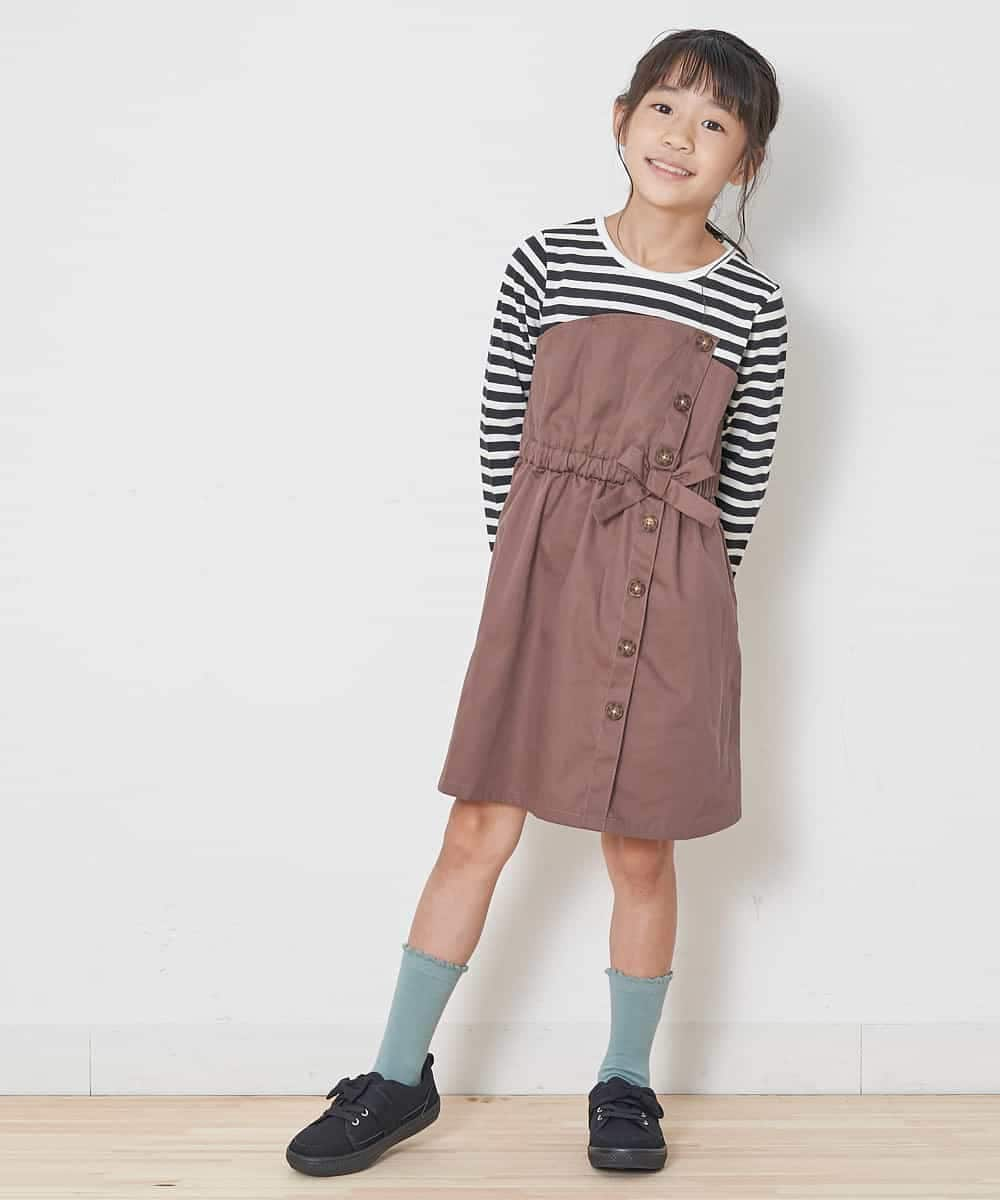 KJEJL04039 a.v.v KIDS(アー・ヴェ・ヴェ) [160]アシメフロントデザインドッキングワンピース[WEB限定サイズ] ブラウン