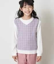 KJFER30044 a.v.v KIDS(アー・ヴェ・ヴェ) [160]【洗濯機で洗える】Vネックニットベスト&長袖Ｔシャツ2点セット ピンク