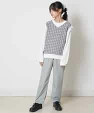 KJFER30044 a.v.v KIDS(アー・ヴェ・ヴェ) [160]【洗濯機で洗える】Vネックニットベスト&長袖Ｔシャツ2点セット ラベンダー