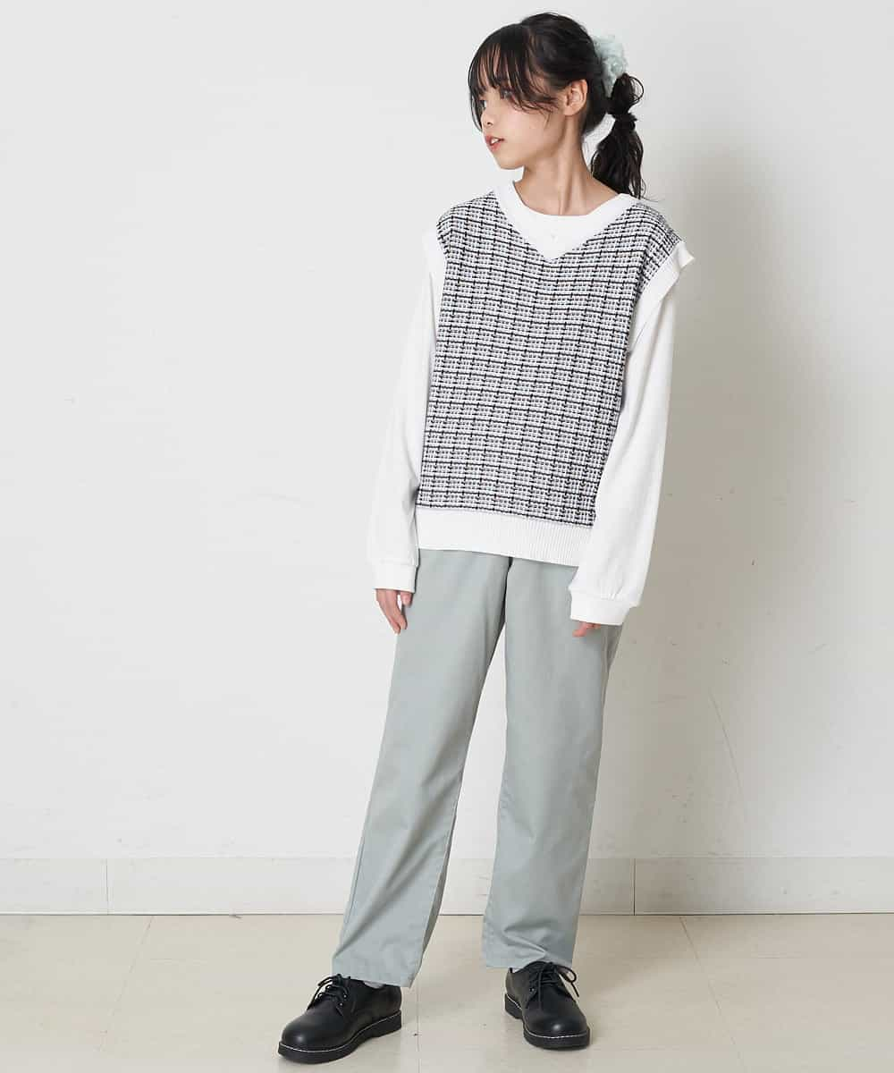 KJFER30044 a.v.v KIDS(アー・ヴェ・ヴェ) [160]【洗濯機で洗える】Vネックニットベスト&長袖Ｔシャツ2点セット ラベンダー