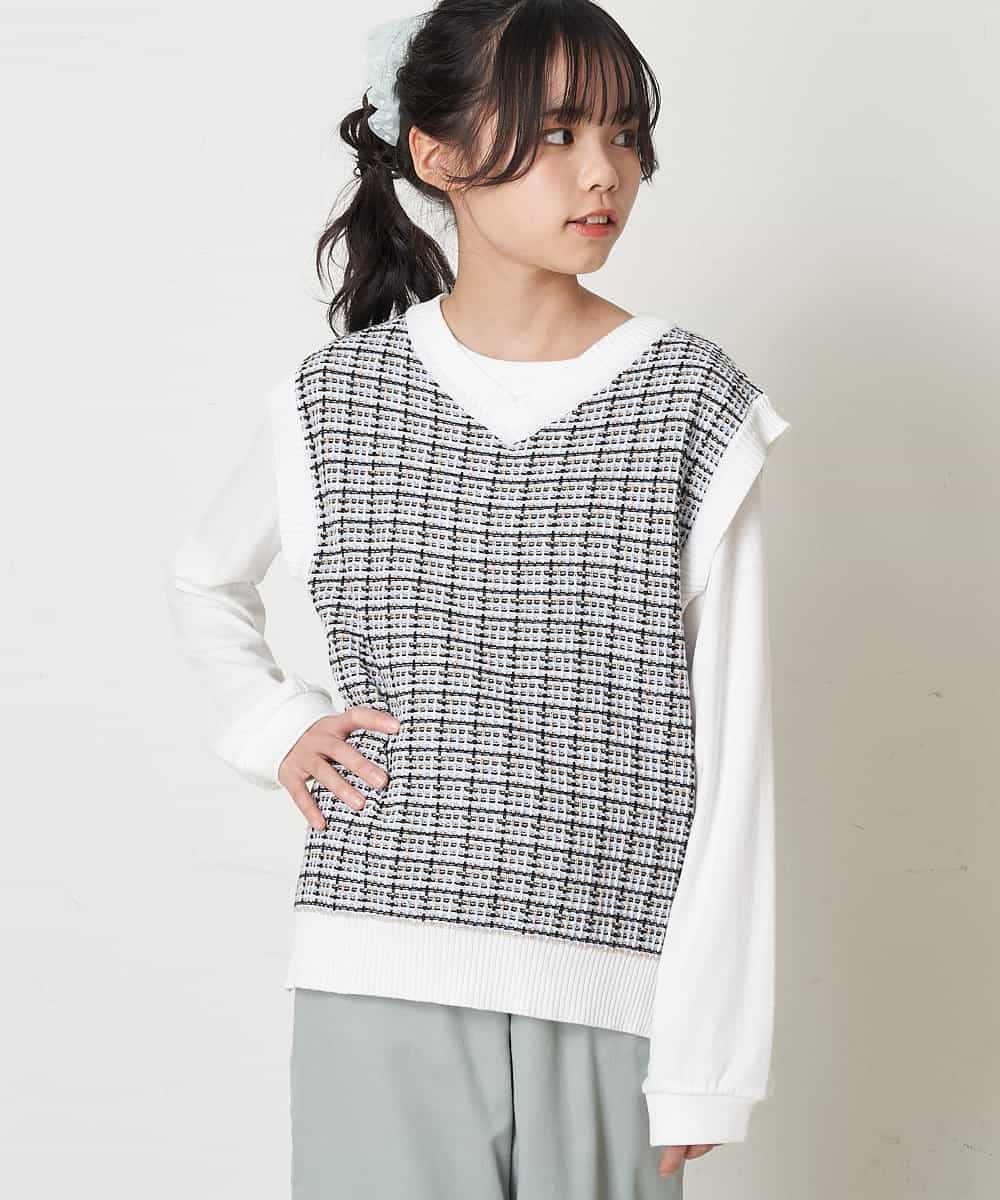 KJFER30044 a.v.v KIDS(アー・ヴェ・ヴェ) [160]【洗濯機で洗える】Vネックニットベスト&長袖Ｔシャツ2点セット ラベンダー