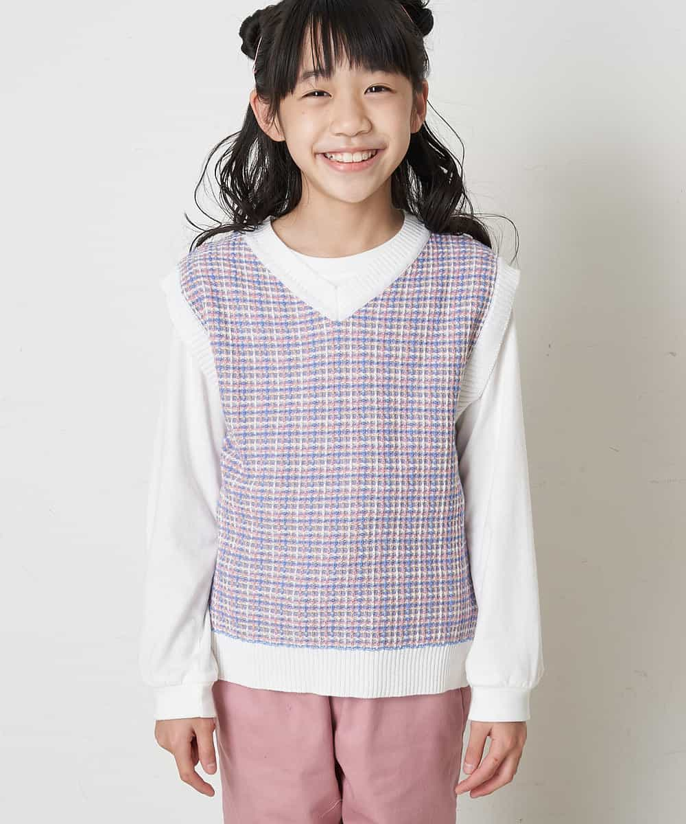 KJFER30044 a.v.v KIDS(アー・ヴェ・ヴェ) [160]【洗濯機で洗える】Vネックニットベスト&長袖Ｔシャツ2点セット ラベンダー