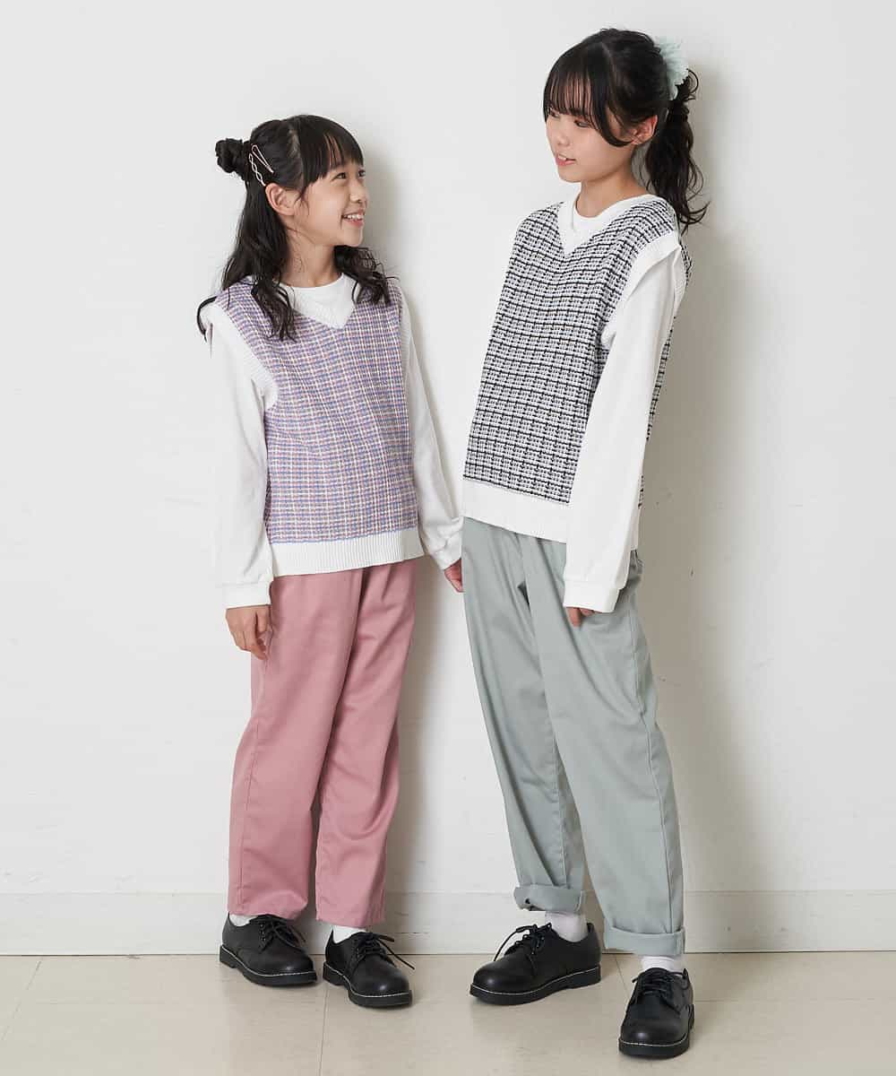 KJFER30044 a.v.v KIDS(アー・ヴェ・ヴェ) [160]【洗濯機で洗える】Vネックニットベスト&長袖Ｔシャツ2点セット ラベンダー