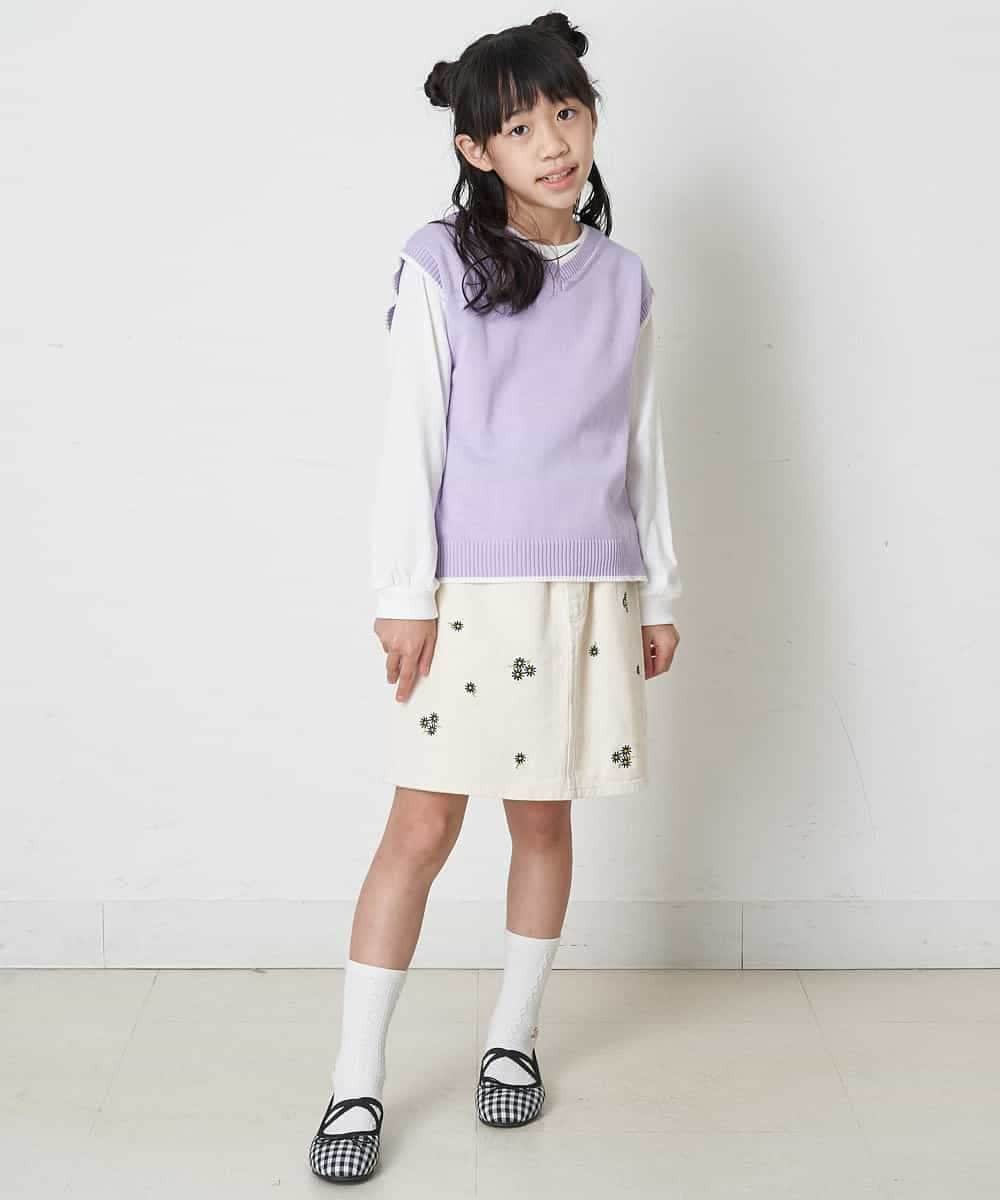 KJFER30044 a.v.v KIDS(アー・ヴェ・ヴェ) [160]【洗濯機で洗える】Vネックニットベスト&長袖Ｔシャツ2点セット ラベンダー