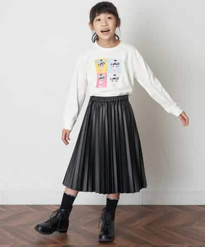 KJHJM24034 a.v.v KIDS [100-130]【洗える】フェイクレザープリーツスカート