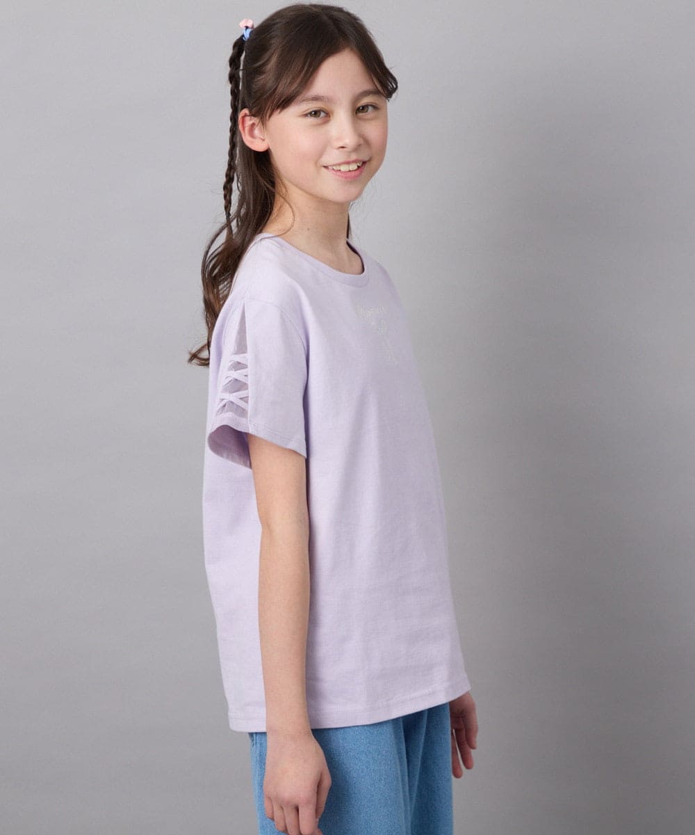 KJKFA49024 a.v.v KIDS(アー・ヴェ・ヴェ) [100-130]ソデレースアップＴシャツ ブラック