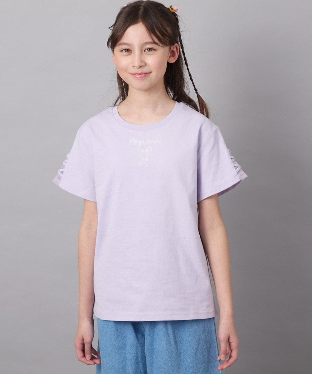 KJKFA49024 a.v.v KIDS(アー・ヴェ・ヴェ) [100-130]ソデレースアップＴシャツ ブラック