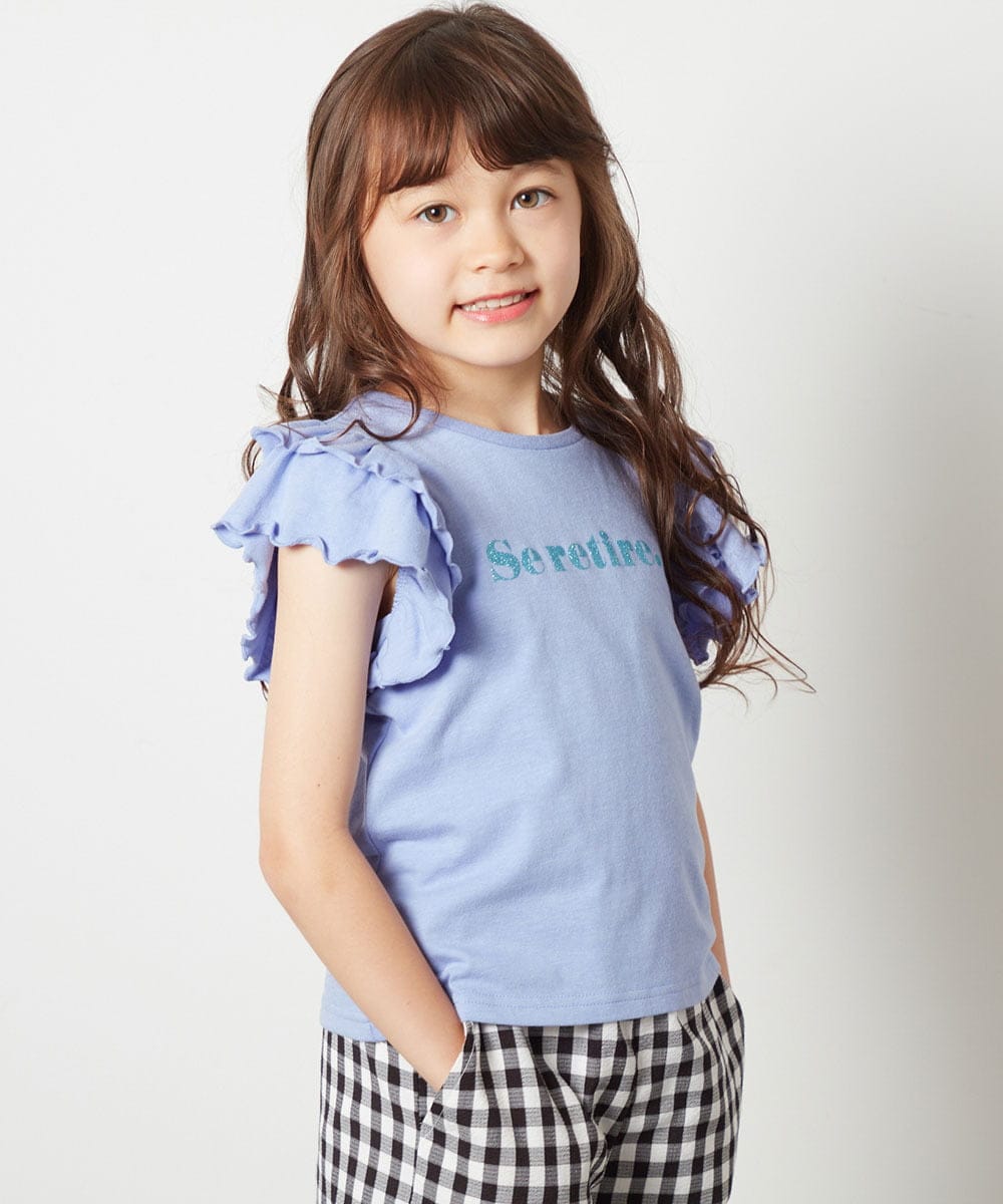 KJKFS83024 a.v.v KIDS(アー・ヴェ・ヴェ) [100-130]【マイルドライナーコラボ】袖フリルロゴカットソー マイルドレッド