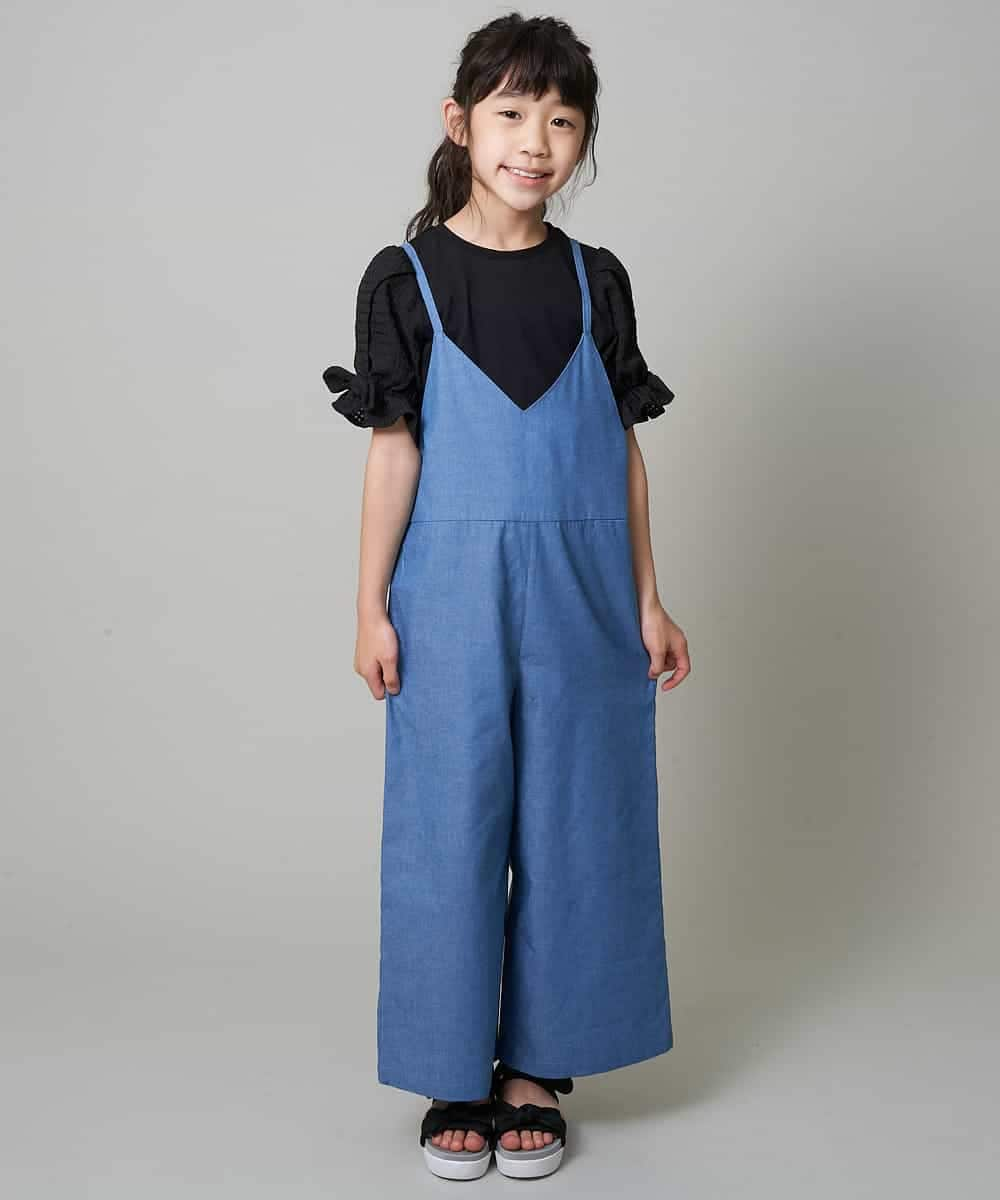 KJKGM65019 a.v.v KIDS(アー・ヴェ・ヴェ) [100-130]シアーチェックノットリボンパフスリーブカットソー[WEB限定サイズ] ライトブルー