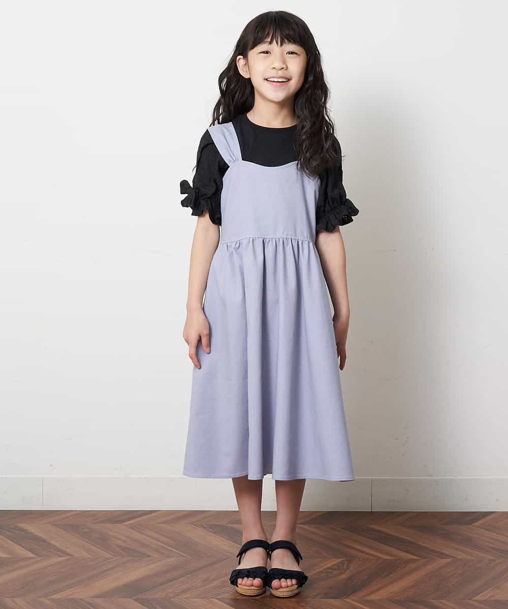 KJKGM65019 a.v.v KIDS(アー・ヴェ・ヴェ) [100-130]シアーチェックノットリボンパフスリーブカットソー[WEB限定サイズ] ライトブルー