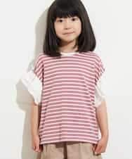 KJKGM67019 a.v.v KIDS(アー・ヴェ・ヴェ) [100-130]リボンデザインボーダーＴシャツ[WEB限定サイズ] ピンク×ホワイトボーダー