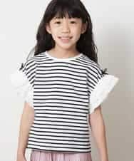 KJKGM67019 a.v.v KIDS(アー・ヴェ・ヴェ) [100-130]リボンデザインボーダーＴシャツ[WEB限定サイズ] アイボリー×ブラックボーダー