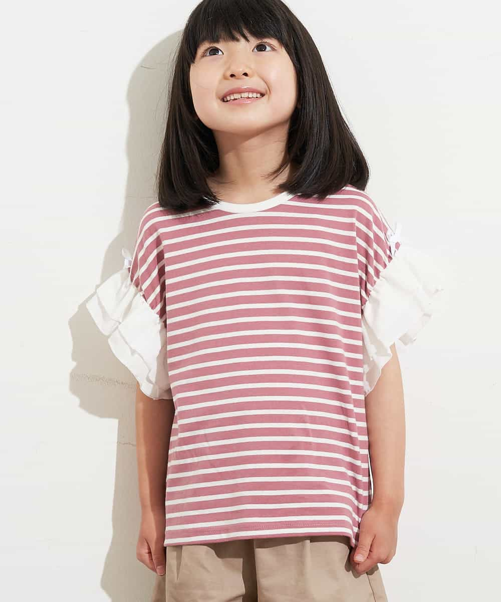 KJKGM67019 a.v.v KIDS(アー・ヴェ・ヴェ) [100-130]リボンデザインボーダーＴシャツ[WEB限定サイズ] アイボリー×ブラックボーダー