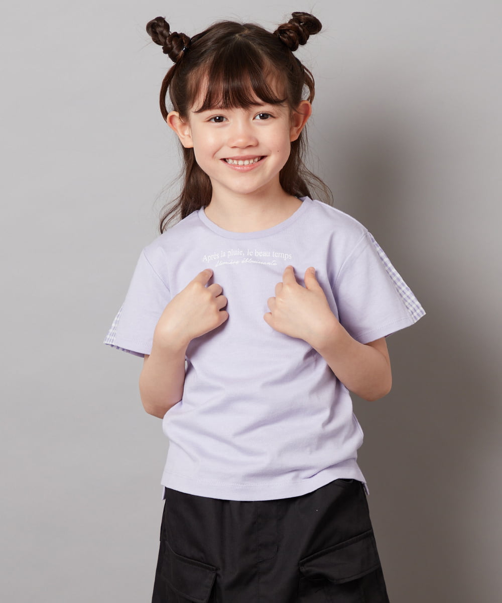 KJKGW08014 a.v.v KIDS [140-150]ギンガムスリーブﾞTシャツ