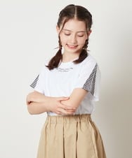 KJKGX08016 a.v.v KIDS(アー・ヴェ・ヴェ) [160]ギンガムスリーブﾞTシャツ ホワイト