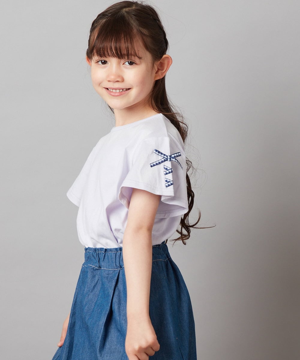 KJKGX14024 a.v.v KIDS(アー・ヴェ・ヴェ) [160]【WEB限定】袖レースアップリボンＴシャツ ホワイト