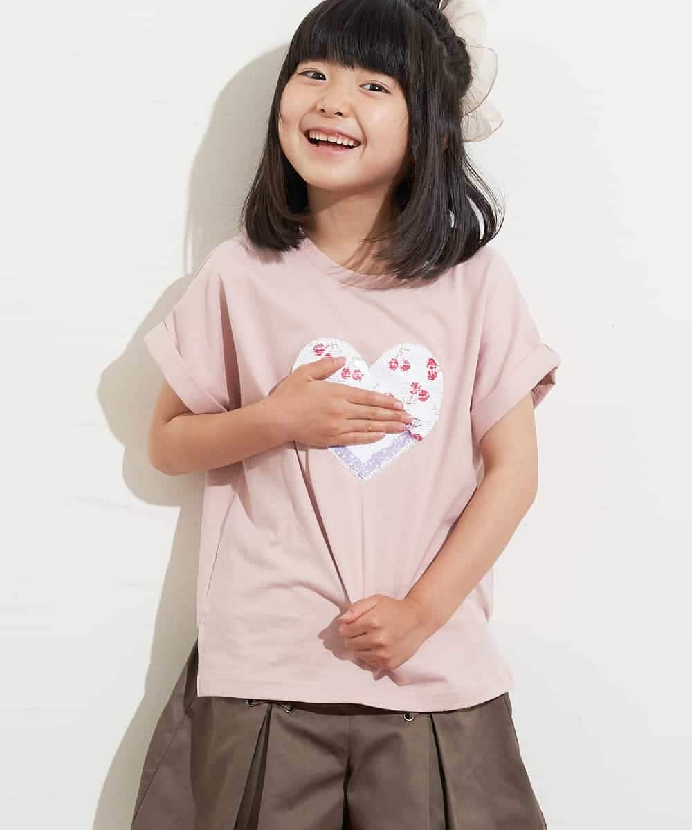 KJKHM03024 a.v.v KIDS(アー・ヴェ・ヴェ) [100-130]【接触冷感】リバーシブル スパンコールTシャツ ピンク