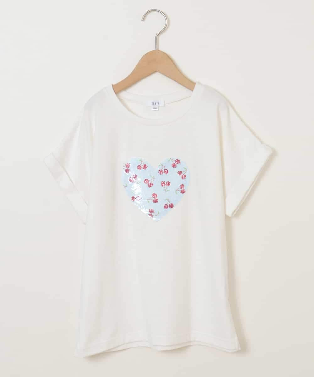 KJKHM03024 a.v.v KIDS(アー・ヴェ・ヴェ) [100-130]【接触冷感】リバーシブル スパンコールTシャツ ホワイト