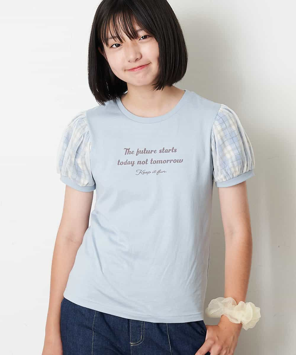 A V V Kids アー ヴェ ヴェ 140 150 チュールチェックパフスリーブロゴプリントtシャツ イトキンオンラインストア