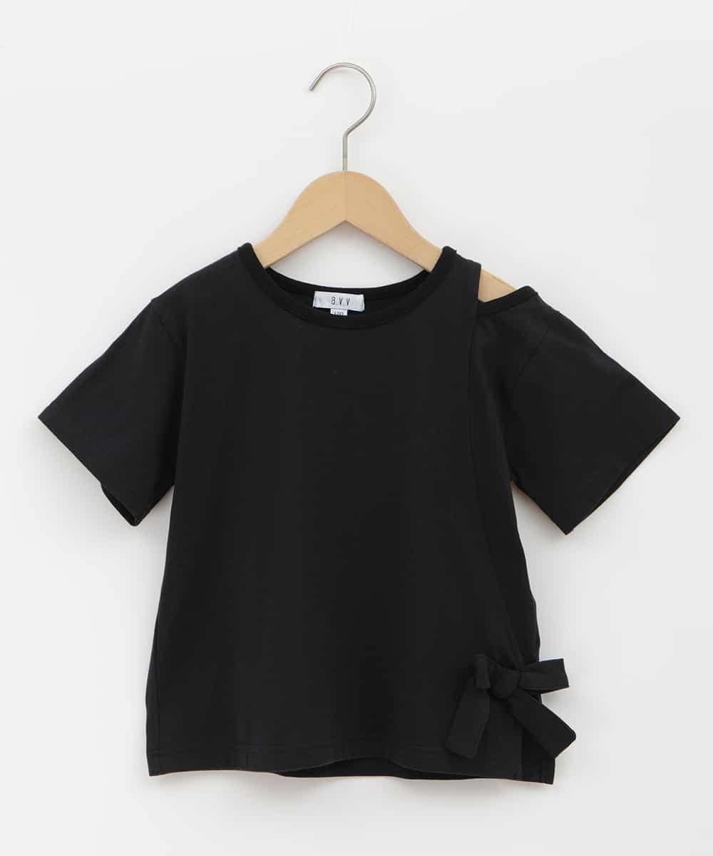 KJKHP64024 a.v.v KIDS(アー・ヴェ・ヴェ) [100-130]リボンデザイン肩あきTシャツ ブラック