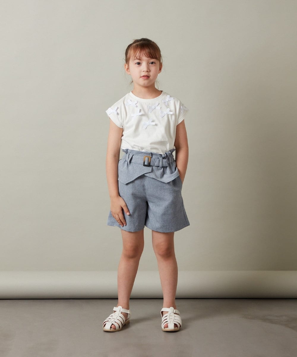 KJKHS24019 a.v.v KIDS(アー・ヴェ・ヴェ) [100-130]プチリボン半袖Ｔシャツ ホワイト