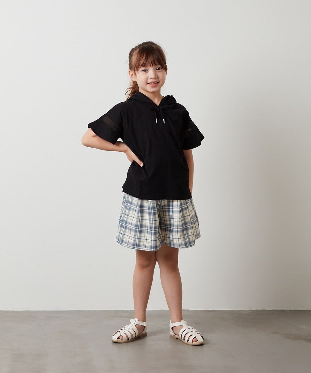 KJKHU21029 a.v.v KIDS(アー・ヴェ・ヴェ) [160]袖シアーフーディTシャツ ブラック