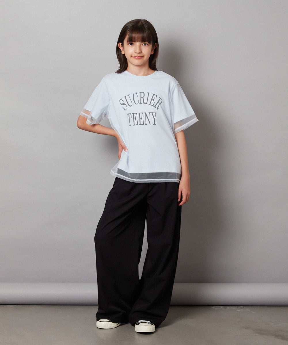 KJKHV29019 a.v.v KIDS(アー・ヴェ・ヴェ) [120-130]チュールレイヤードTシャツ ブラック