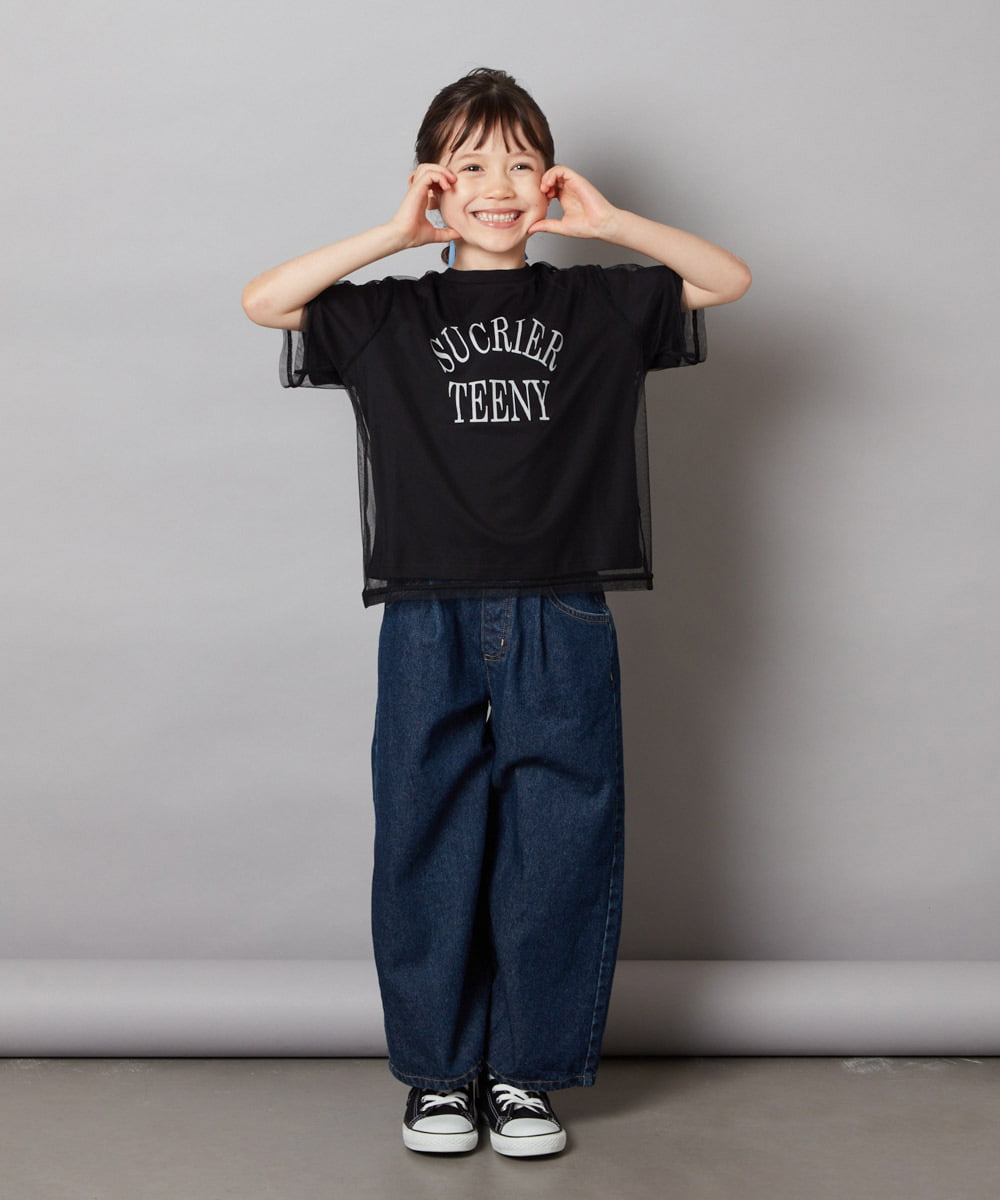 KJKHV29019 a.v.v KIDS(アー・ヴェ・ヴェ) [120-130]チュールレイヤードTシャツ ブラック