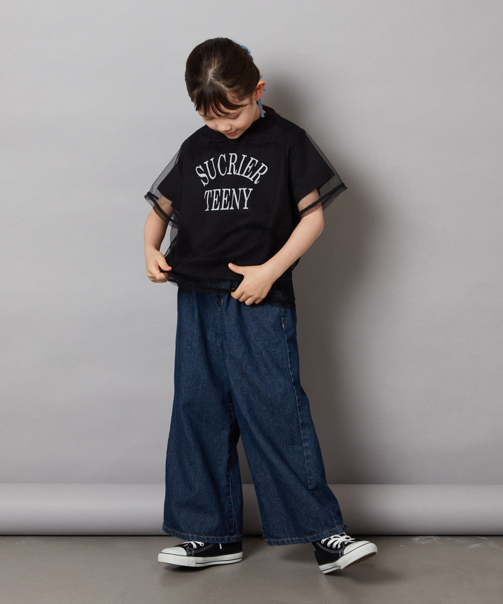 KJKHV29019 a.v.v KIDS(アー・ヴェ・ヴェ) [120-130]チュールレイヤードTシャツ ブラック