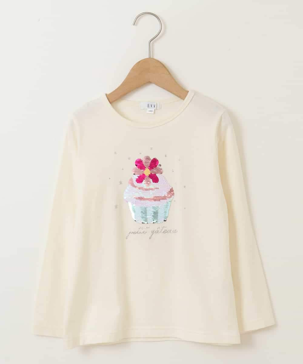 KJKJP31019 a.v.v KIDS(アー・ヴェ・ヴェ) [100-130]スパンコールアソート長袖Tシャツ ホワイト