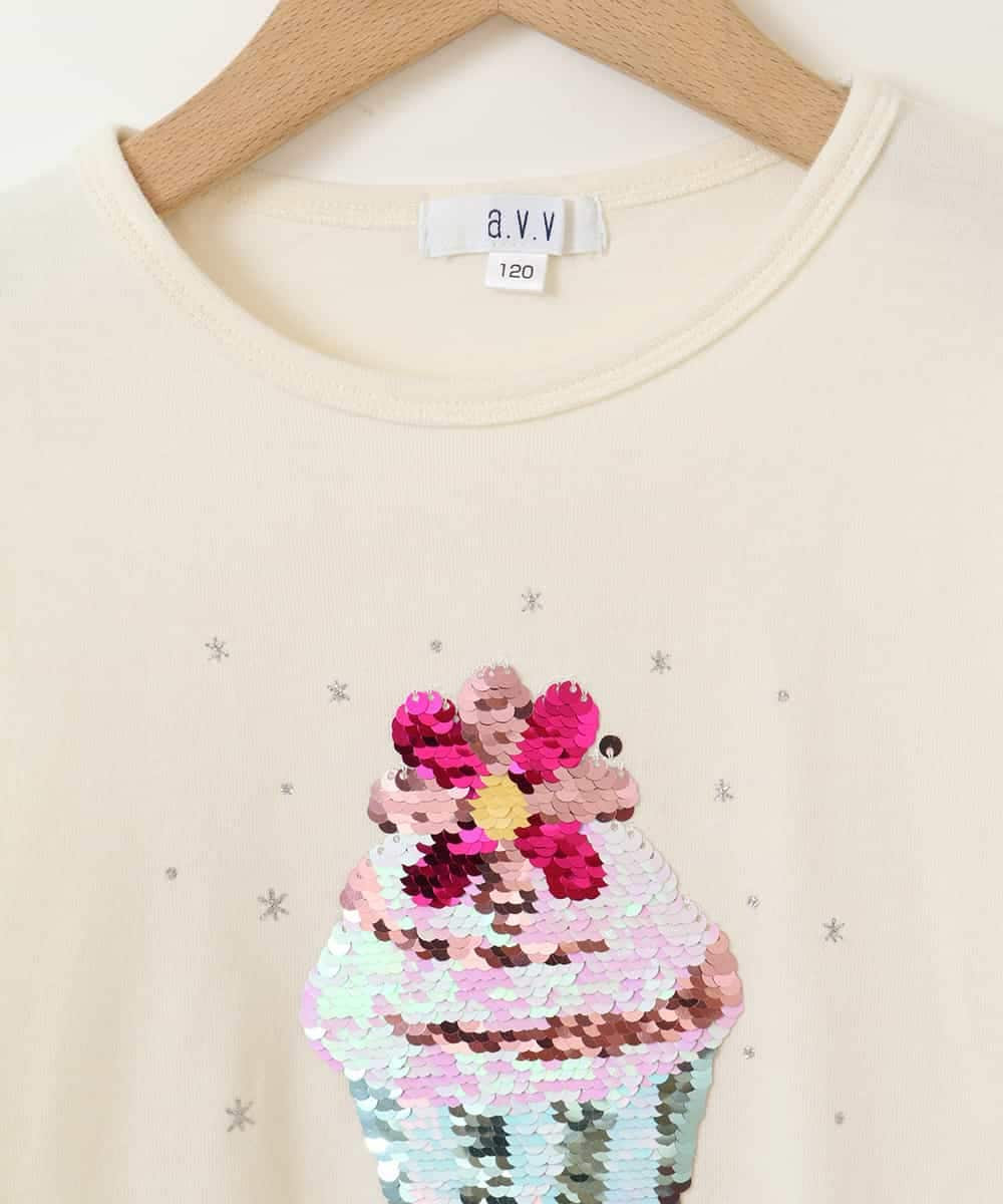 KJKJP31019 a.v.v KIDS(アー・ヴェ・ヴェ) [100-130]スパンコールアソート長袖Tシャツ ホワイト