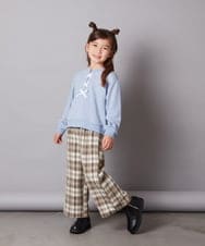 KJLAA03034 a.v.v KIDS(アー・ヴェ・ヴェ) [120-130]サスペンダー付きワイドパンツ ベージュ(チェック)