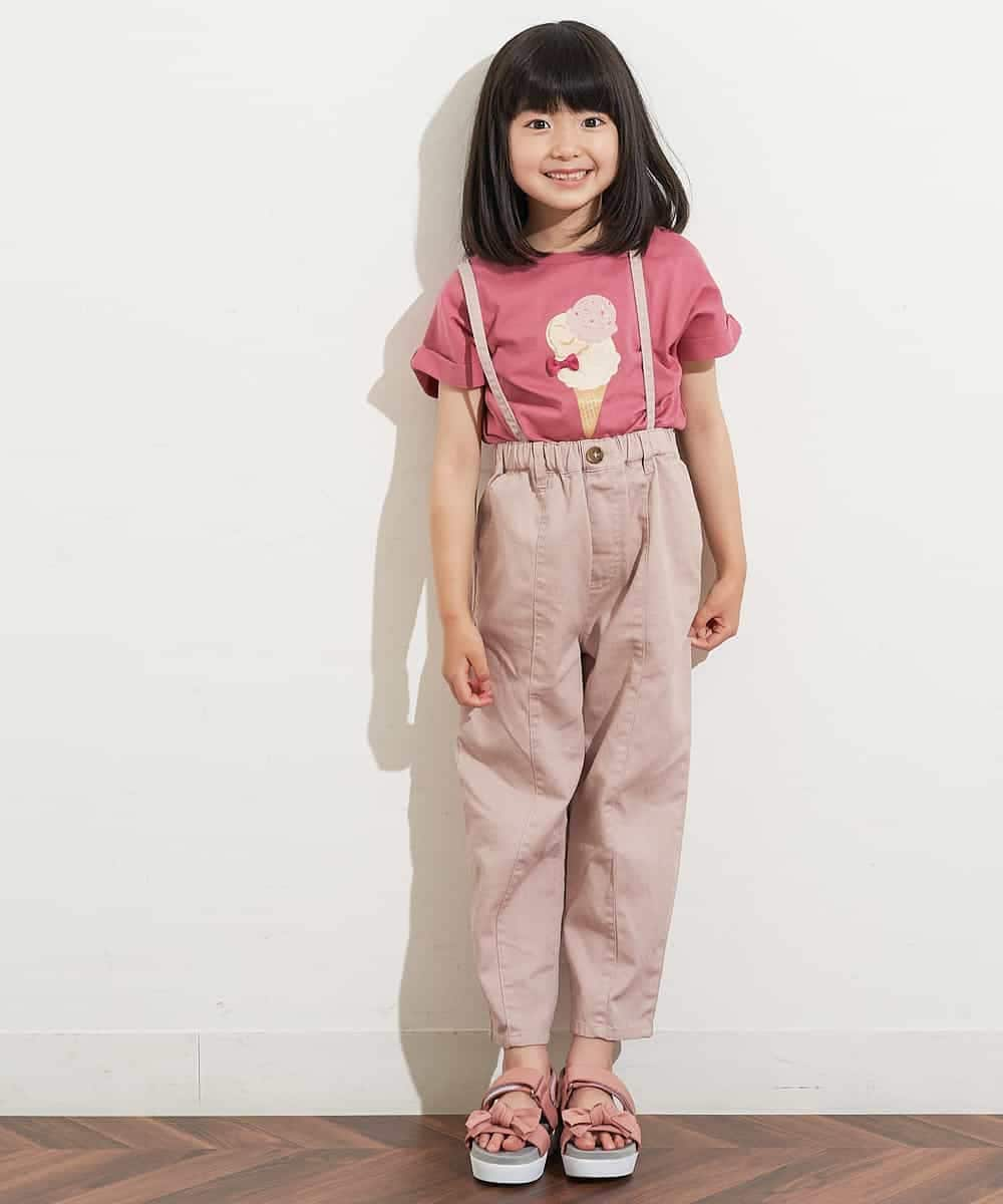 KJLHM06034 a.v.v KIDS(アー・ヴェ・ヴェ) [110-130]サスペンダー付きバックレースアップカラーパンツ[WEB限定サイズ] ピンク