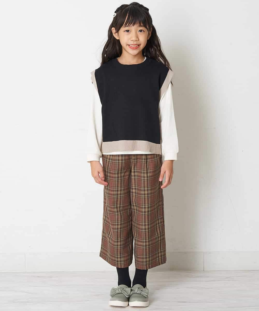 KJLJO24044 a.v.v KIDS(アー・ヴェ・ヴェ) [160]チェックガラサスペンダー付ワイドパンツ[WEB限定サイズ] ブラック