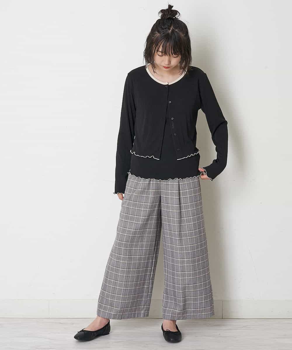 KJLJO24044 a.v.v KIDS(アー・ヴェ・ヴェ) [160]チェックガラサスペンダー付ワイドパンツ[WEB限定サイズ] ブラック