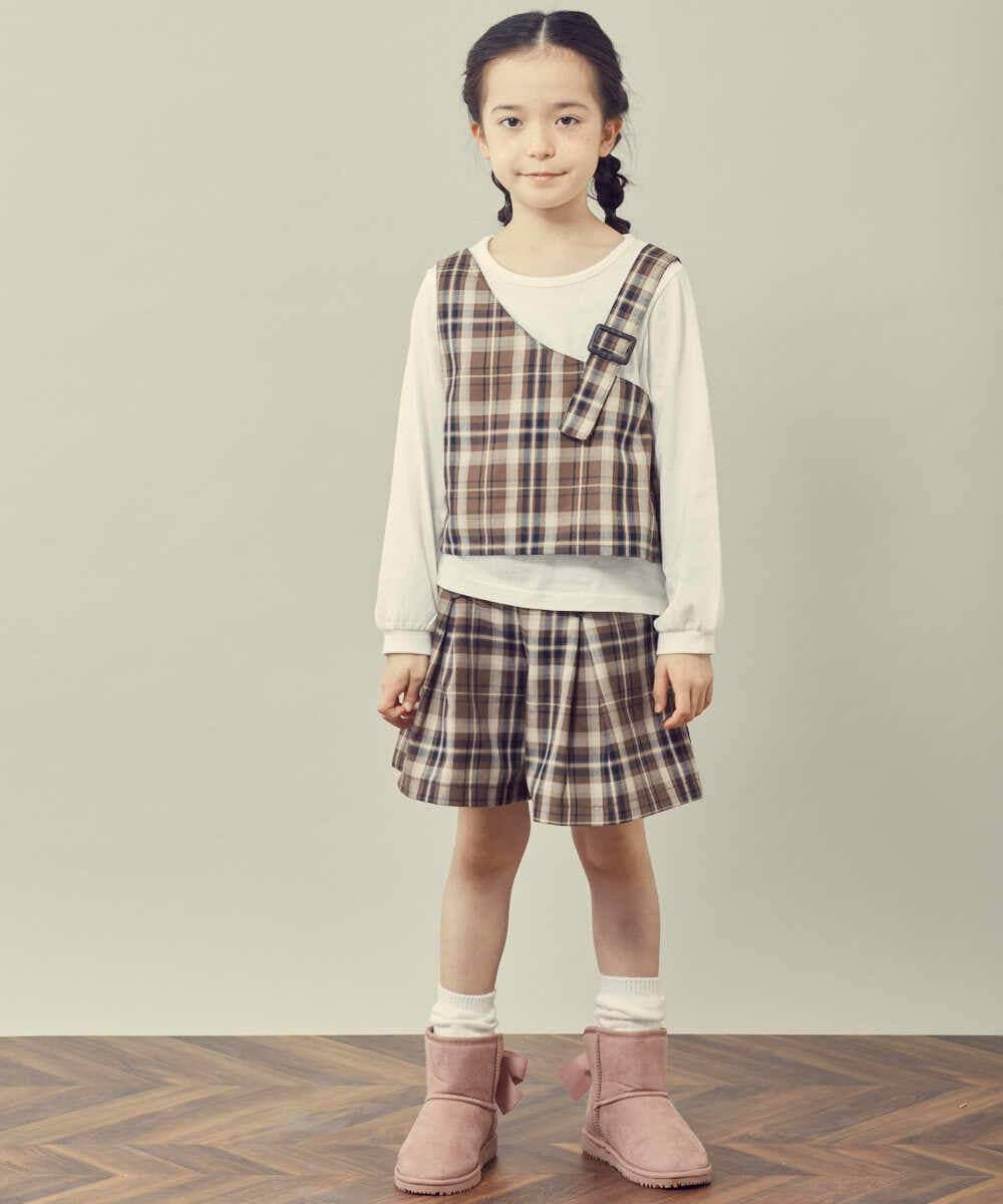 KJLJQ34034 a.v.v KIDS(アー・ヴェ・ヴェ) [140-150]チェック柄ショートパンツ ブラウン