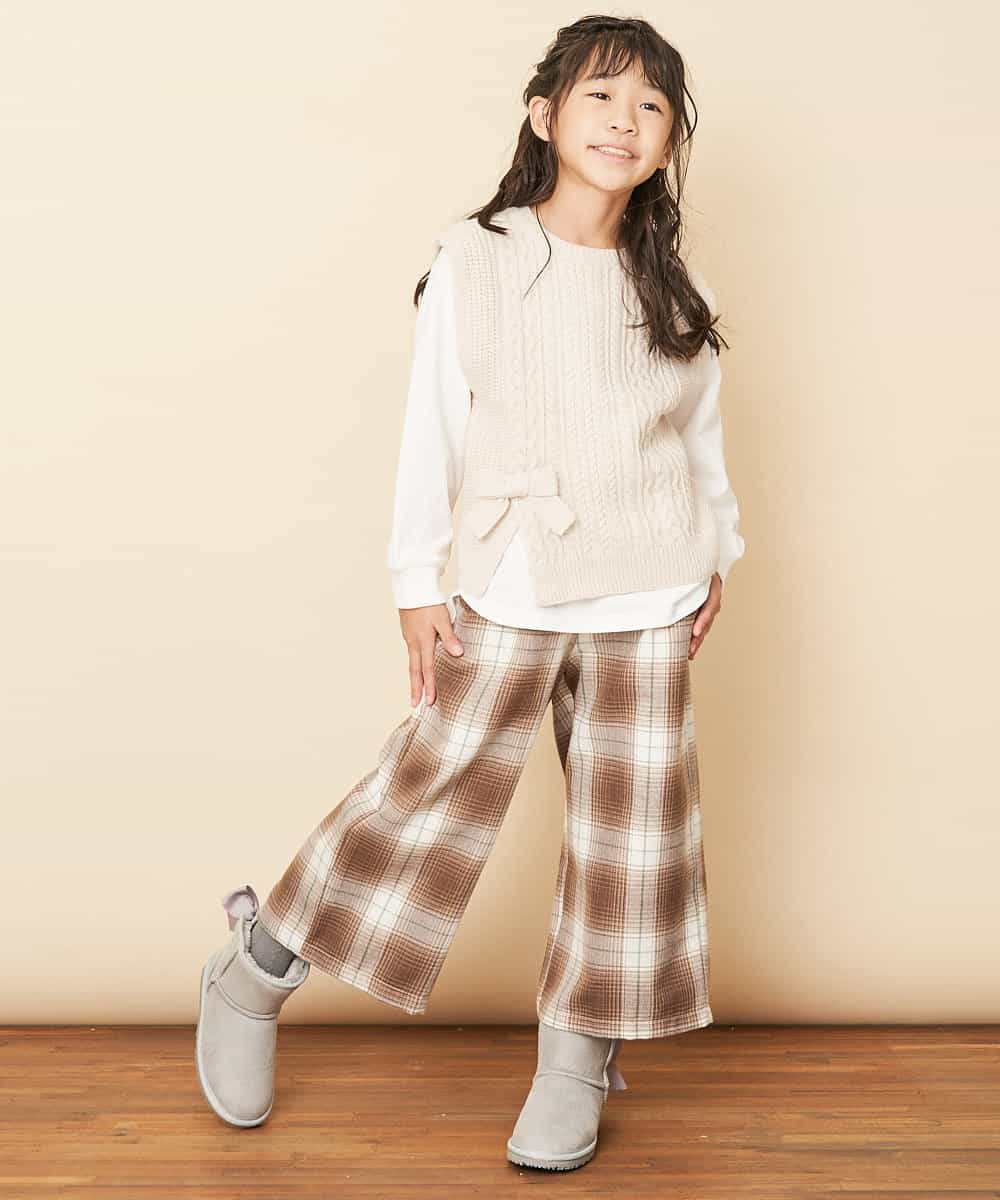 KJLLJ26034 a.v.v KIDS(アー・ヴェ・ヴェ) [100-130]サスペンダー付きチェックワイドパンツ[WEB限定サイズ] ネイビー